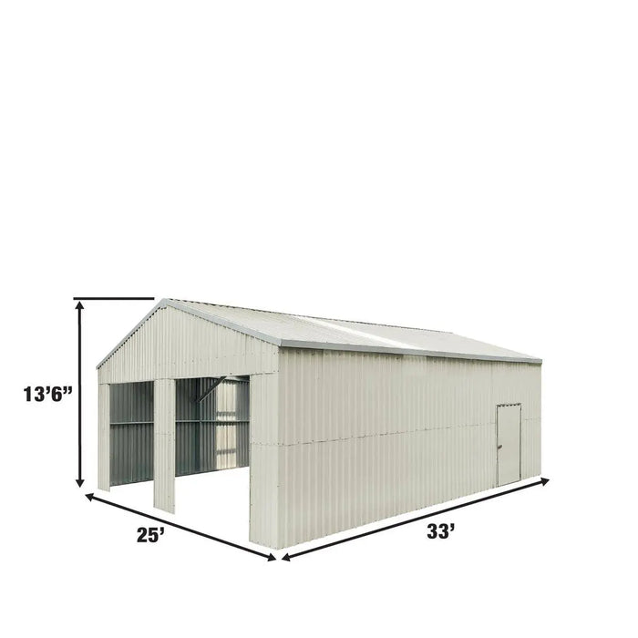 TMG Industrial 25’ x 33’ Double Garage Metal Barn Shed with Side Entry Door, 825 Sq-Ft Floor Space, 9’8” Eave Height, 27 GA Metal, Skylights, 4/12 Roof Pitch, TMG-MS2533 (Discontinued)