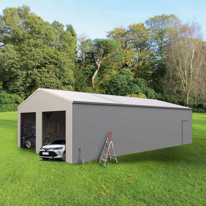 TMG Industrial 25’ x 41’ Double Garage Metal Barn Shed with Side Entry Door, 1025 Sq-Ft Floor Space, 9’8” Eave Height, 27 GA Metal, Skylights, 4/12 Roof Pitch, TMG-MS2541 (Discontinued)