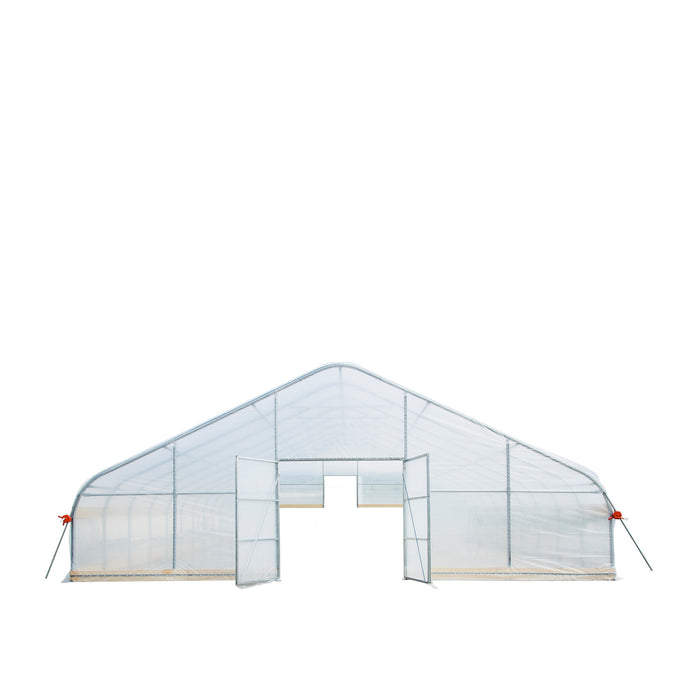 TMG Industrial 30’ x 150’ Tunnel Greenhouse Grow Tent w/6 Mil Clear EVA Plastic Film, Cold Frame, Hand Crank Roll-Up Sides, Peak Ceiling Roof, TMG-GH30150-O