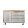 48" Stainless Steel Rolling Workbench, Rubberwood Tabletop, Lockable Drawers and Cabinet, Locking Wheels, TMG-WB4804S