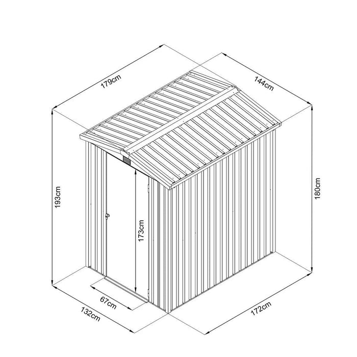 TMG Industrial 5 x 6 FT Apex Roof Metal Shed Pro Series, Galvanized corrugated metal, Apex roof design, Two air vents, TMG-MS0506