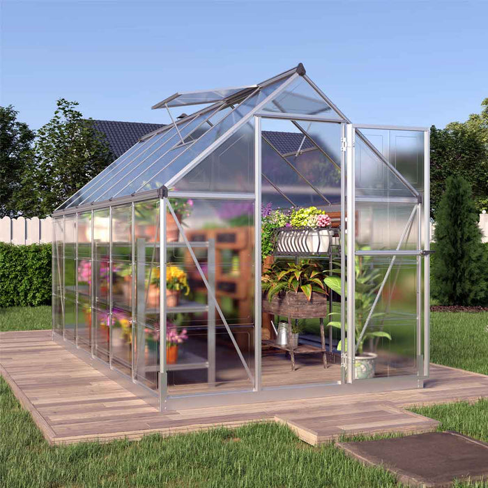 Gatter Frame 6’ x 12’ Crystal Clear Greenhouse, Aluminum Frame, Integrated Gutter ...