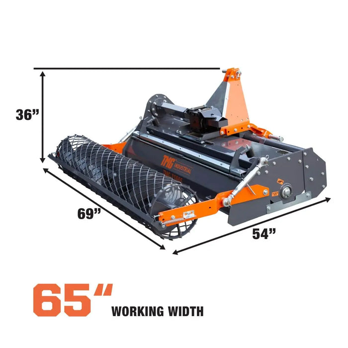 TMG Industrial 65" Stone Burier Rotary Tiller, 3-Point Hitch, Category 1 and 2 Hookup, 35-60 HP Tractors, PTO Shaft Included, 2-1/2" Stone Capacity, TMG-TSB65 (Discontinued)