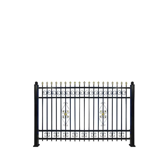 TMG Industrial 88-ft Bi-Parting Ornamental Wrought Iron Gate & Fence Panels Combo Pack, All Steel, Powder Coated, TMG-MG88P