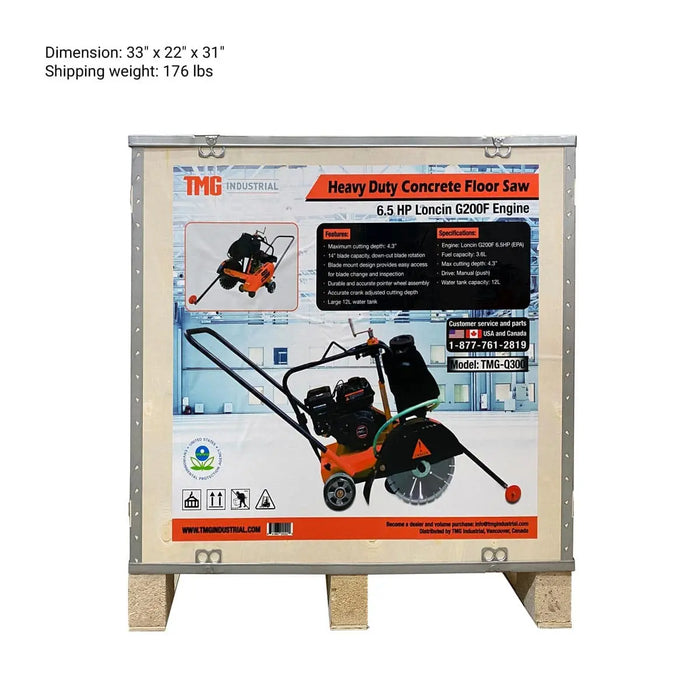 TMG Industrial Heavy-Duty Walk Behind Concrete Floor Saw, w/6.5 HP Loncin Gasoline Engine, 3” Cutting Depth, TMG-Q300
