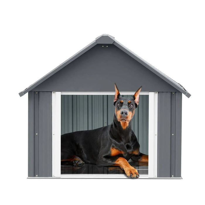 TMG Industrial Outdoor Metal Dog House, Detachable Metal Floor, Apex Roof Design, Approx. 8 Sq-Ft Floor Space, TMG-MSD42