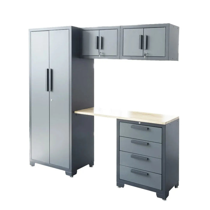 TMG Industrial Pro Series 5-Piece Garage Cabinet Combo, 1 Locker + 2 Overhead Cabinets + 4-Drawer Cabinet, 3 Shelves Per Locker, TMG-GCC05