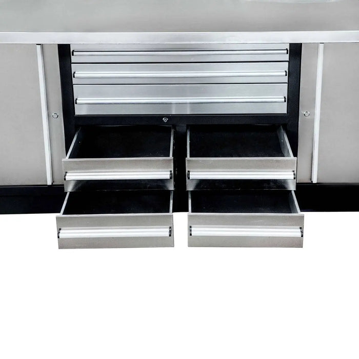 TMG Industrial Pro Series 7’ Stainless Steel Workbench, 7 Lockable Drawers, 2 Storage Cabinets, All-in-One Welded Frame, TMG-WB707S (Previously TMG-WB85S)