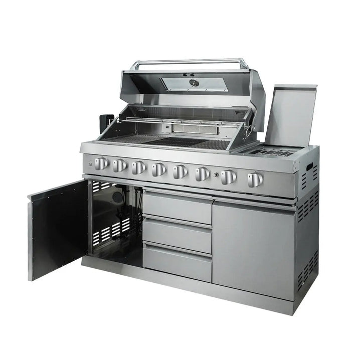TMG Industrial Stainless Steel Outdoor Kitchen, 6 Main Burners, Rear Burner, Side Burner, Integrated Sink & Refrigerator, CSA/CE Certified, TMG-LKS08