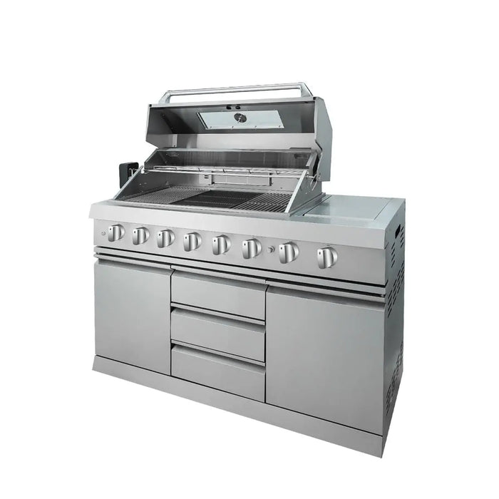 TMG Industrial Stainless Steel Outdoor Kitchen, 6 Main Burners, Rear Burner, Side Burner, Integrated Sink & Refrigerator, CSA/CE Certified, TMG-LKS08