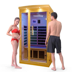 TMG LIVING Infraroodsauna voor 1-2 personen, natuurlijke Canadese hemlockspar, Bluetooth-luidsprekers, deur van gehard glas, TMG-LSN10