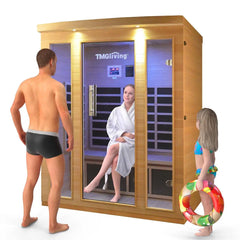 TMG LIVING Infraroodsauna voor 3 personen, gemaakt van natuurlijk Canadees hemlockhout, met Bluetooth-luidsprekers en een deur van gehard glas, TMG-LSN30
