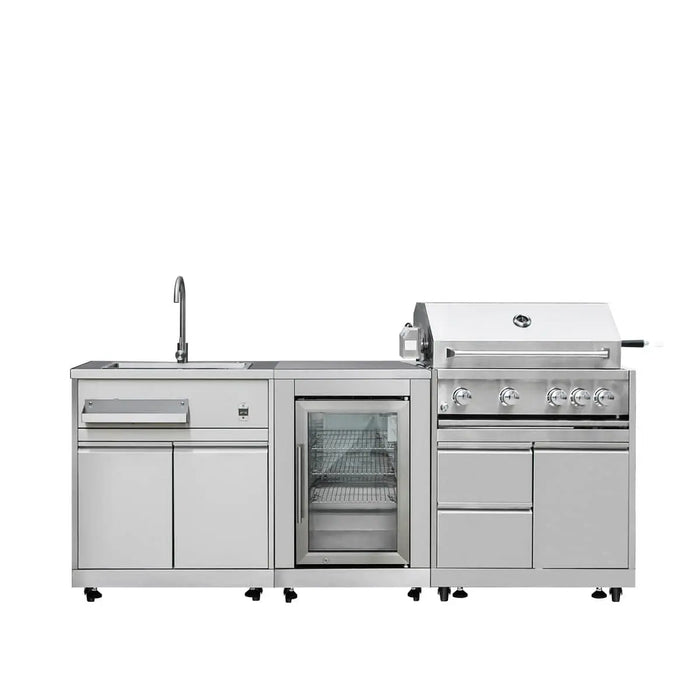 TMG Living Kitchen Pro Series 7-Piece Stainless Steel Modular Outdoor Kitchen Suite Set, 35” Refrigerator Cabinet, 32” BBQ, 4-Burner Gas Grill, Sink, Side Burner, Corner Cabinet, Pizza Oven, TMG-LKS12