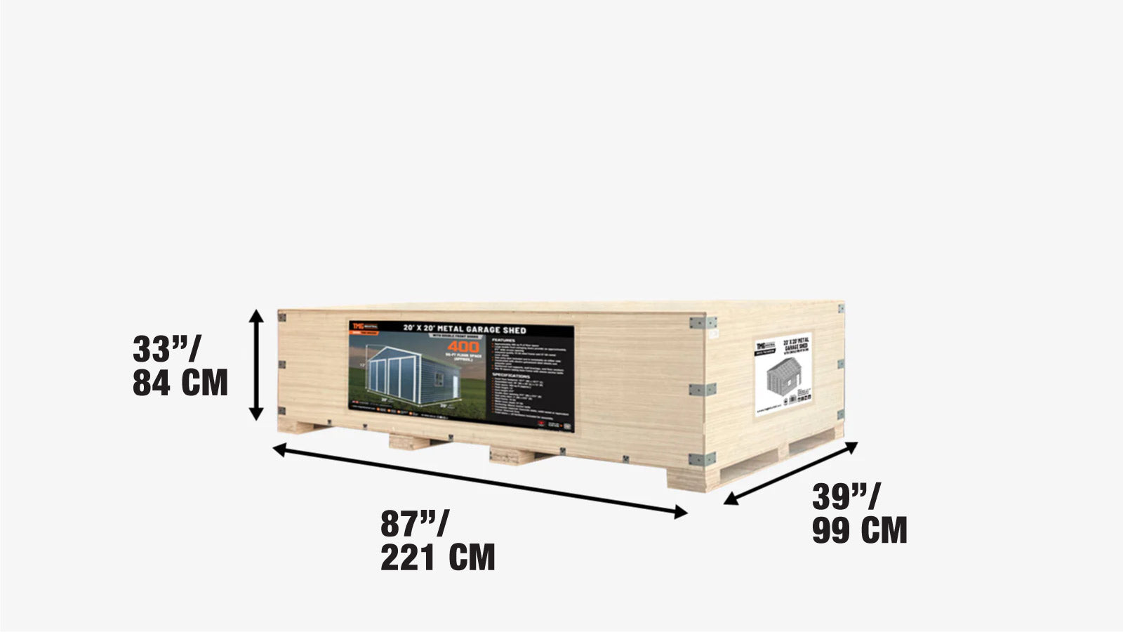 Metalen garage/schuur van 6 x 6 meter, dubbele voordeuren van 2,7 meter hoog, nokhoogte van 3,9 meter, 37 vierkante meter TMG-MS2020-shipping-info-image
