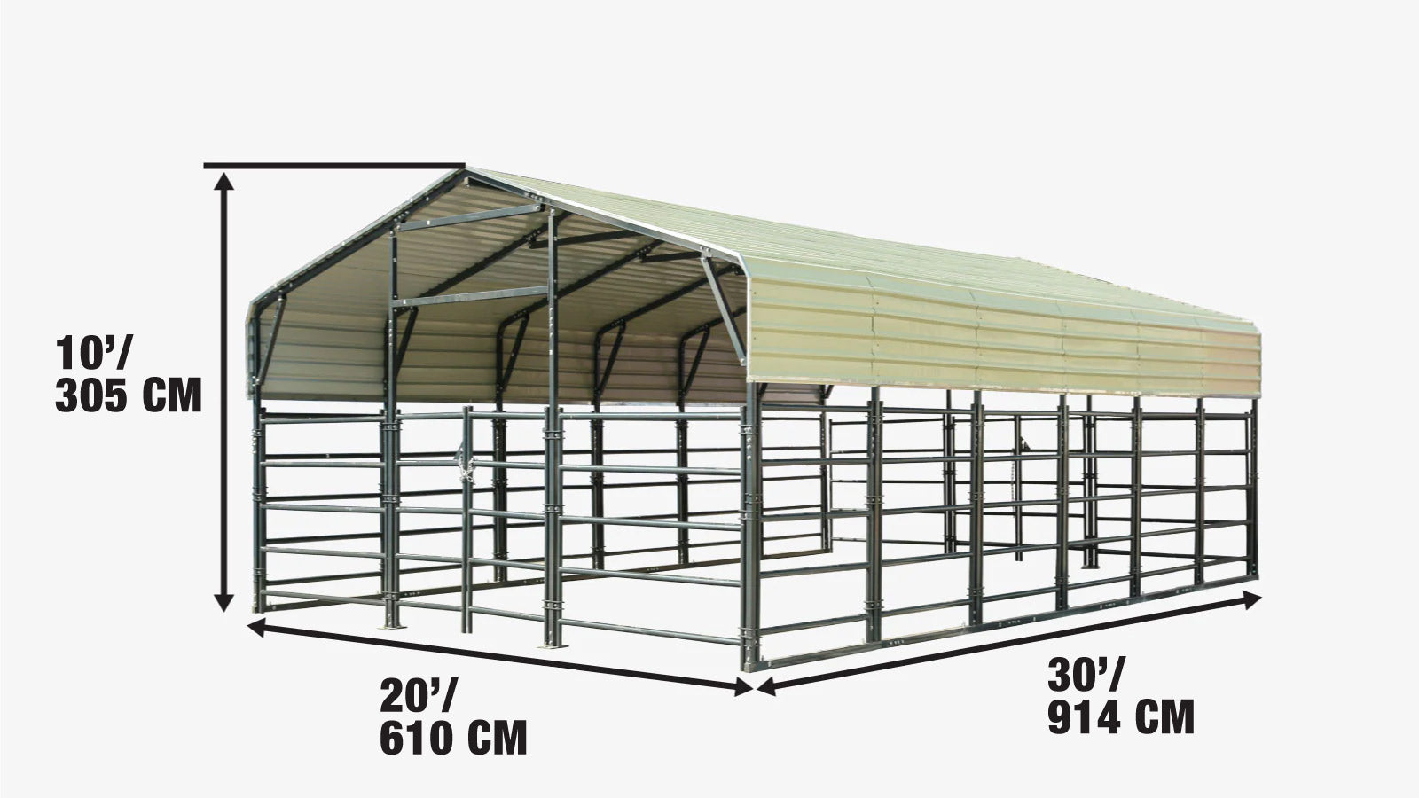 20' x 30' veestal met panelen, metalen constructie, 7' zijwandhoogte, 5' stalpaneelhoogte, 600 sq-ft, 27 GA golfplaten, TMG-MS2030LC-specifications-image