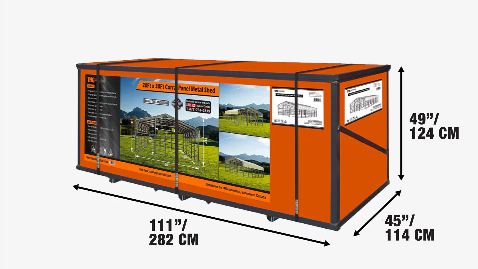 20' x 30' veestal met panelen, metalen constructie, 7' zijwandhoogte, 5' stalpaneelhoogte, 600 sq-ft, 27 GA golfplaten, TMG-MS2030LC-shipping-info-image