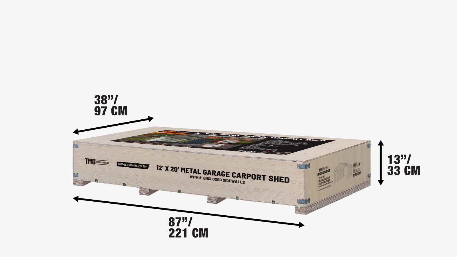 Metalen schuur/carport van 3,6 x 6 meter met gesloten zijwanden van 2,4 meter hoog, TMG-MSC1220F-shipping-info-image