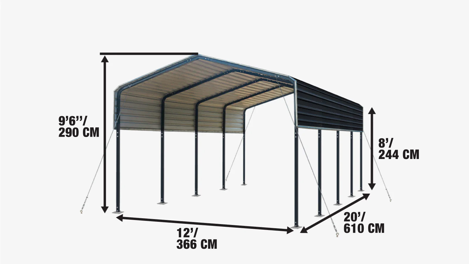 Metalen schuur/carport van 3,6 x 6 meter met open zijwanden van 2,4 meter, TMG-MSC1220-specifications-image