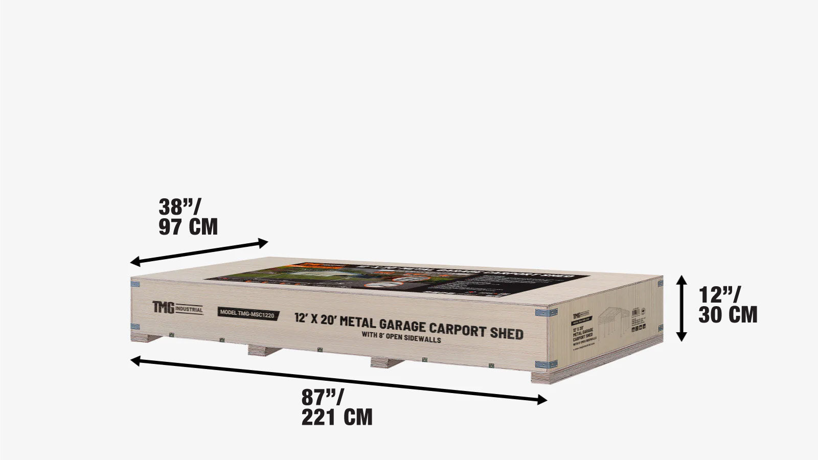 Metalen schuur/carport van 3,6 x 6 meter met open zijwanden van 2,4 meter, TMG-MSC1220-shipping-info-image