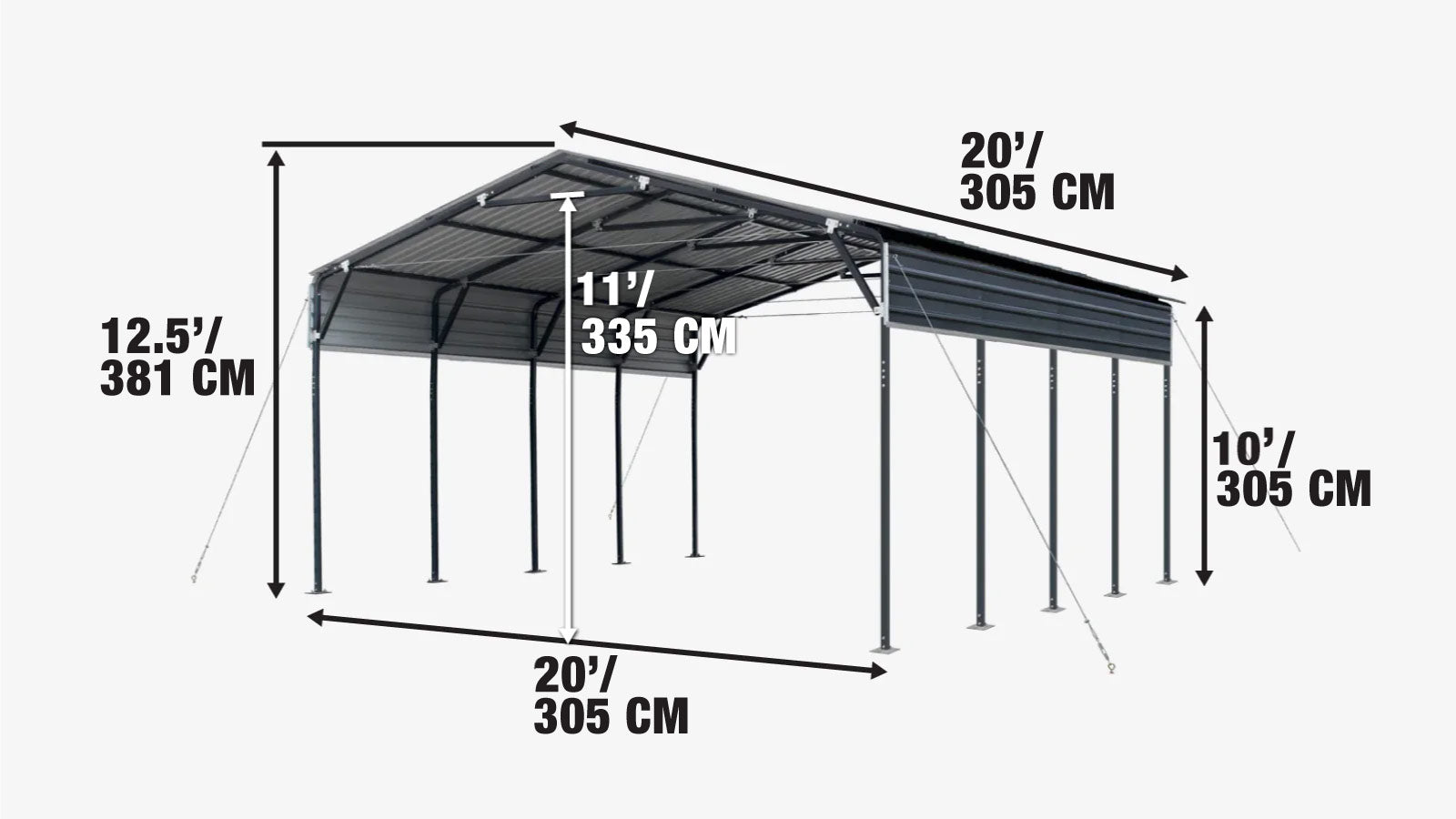 Metalen schuur/carport van 6 x 6 meter, open zijwanden van 3 meter, 37 vierkante meter, golfplaten van 27 gauge, TMG-MSC2020-specifications-image