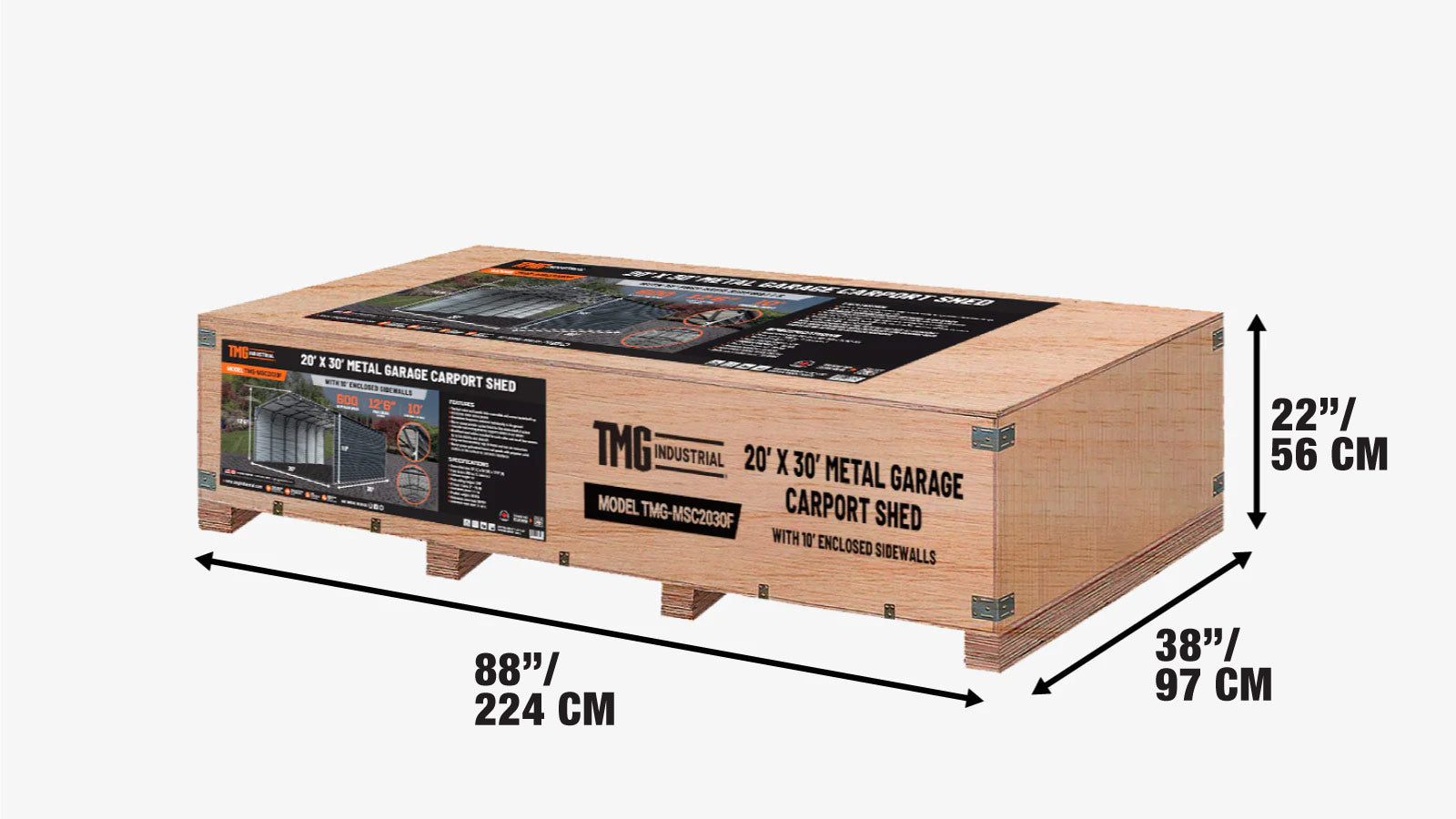 Metalen schuur/carport van 6 x 9 meter, 3 meter hoge zijwanden, 56 vierkante meter, 27 gauge golfplaten, TMG-MSC2030F-shipping-info-image
