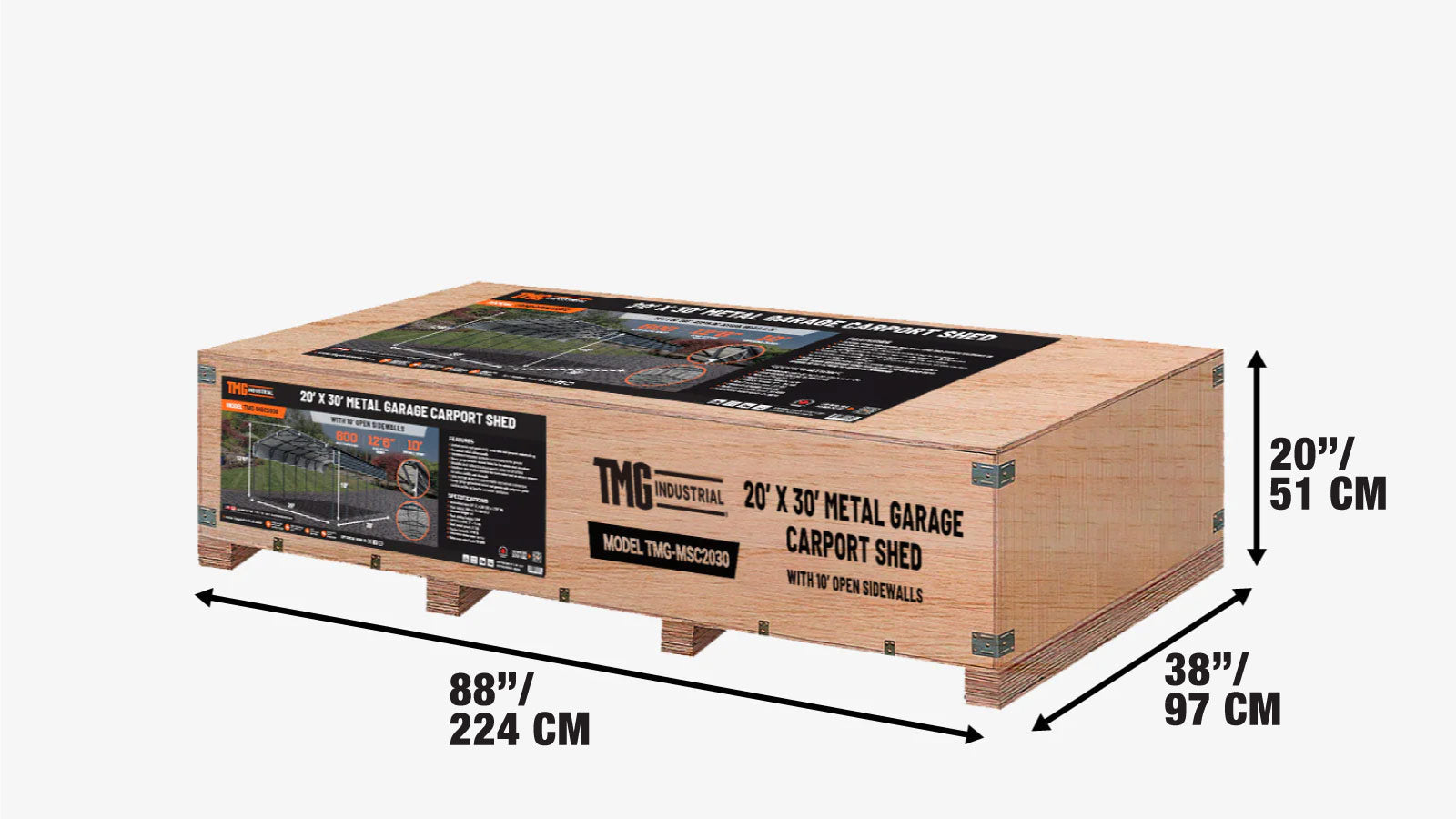 Metalen schuur/carport van 6 x 9 meter, open zijwanden van 3 meter, 56 vierkante meter, golfplaten van 27 gauge, TMG-MSC2030-shipping-info-image