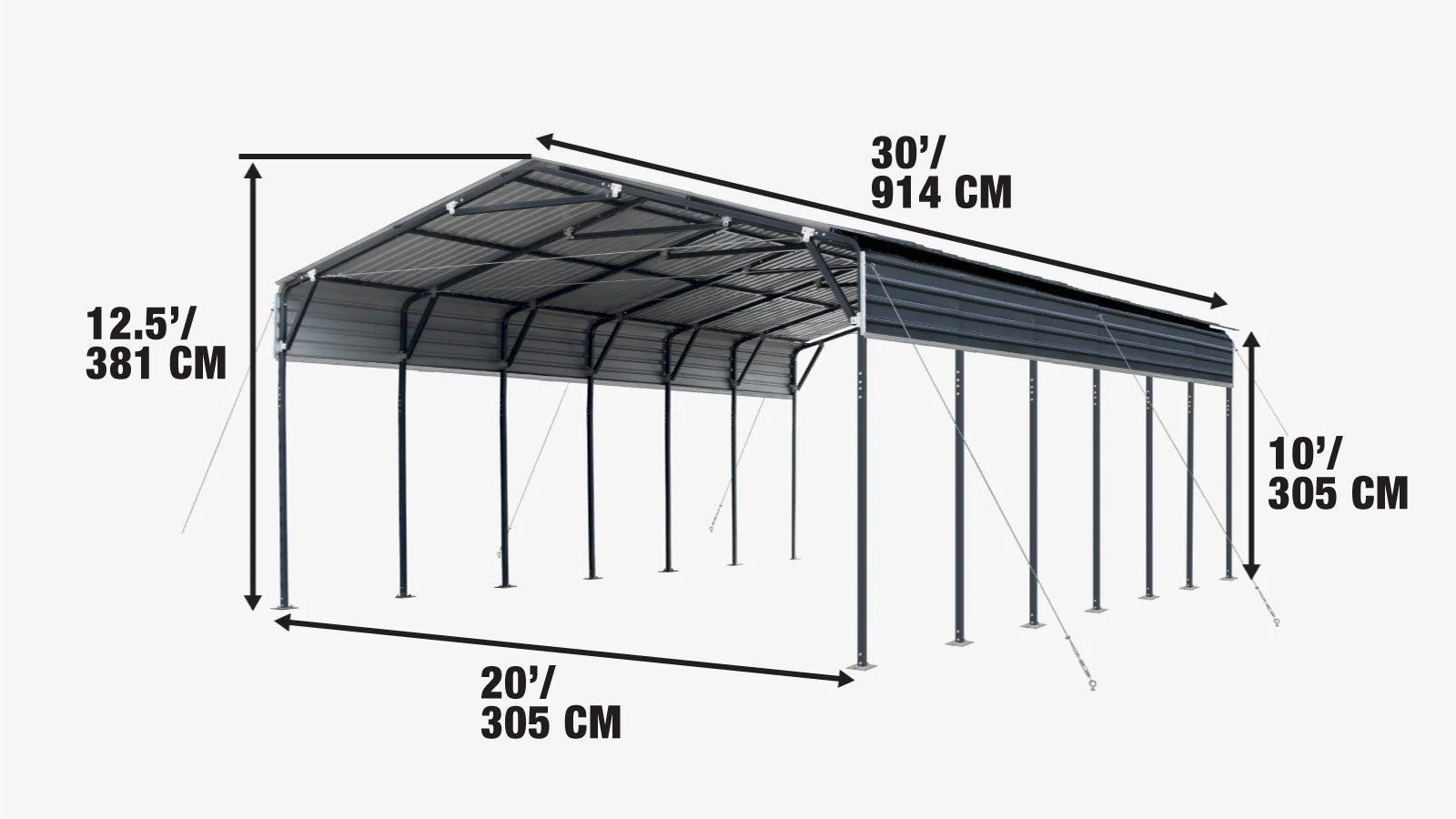 Metalen schuur/carport van 6 x 9 meter, open zijwanden van 3 meter, 56 vierkante meter, golfplaten van 27 gauge, TMG-MSC2030-specifications-image