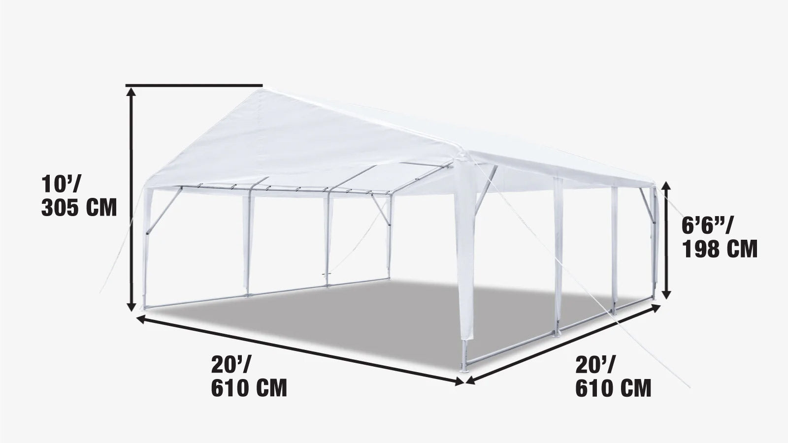 20' x 20' zware partytent voor buiten, PE-zeildoek, 6'6