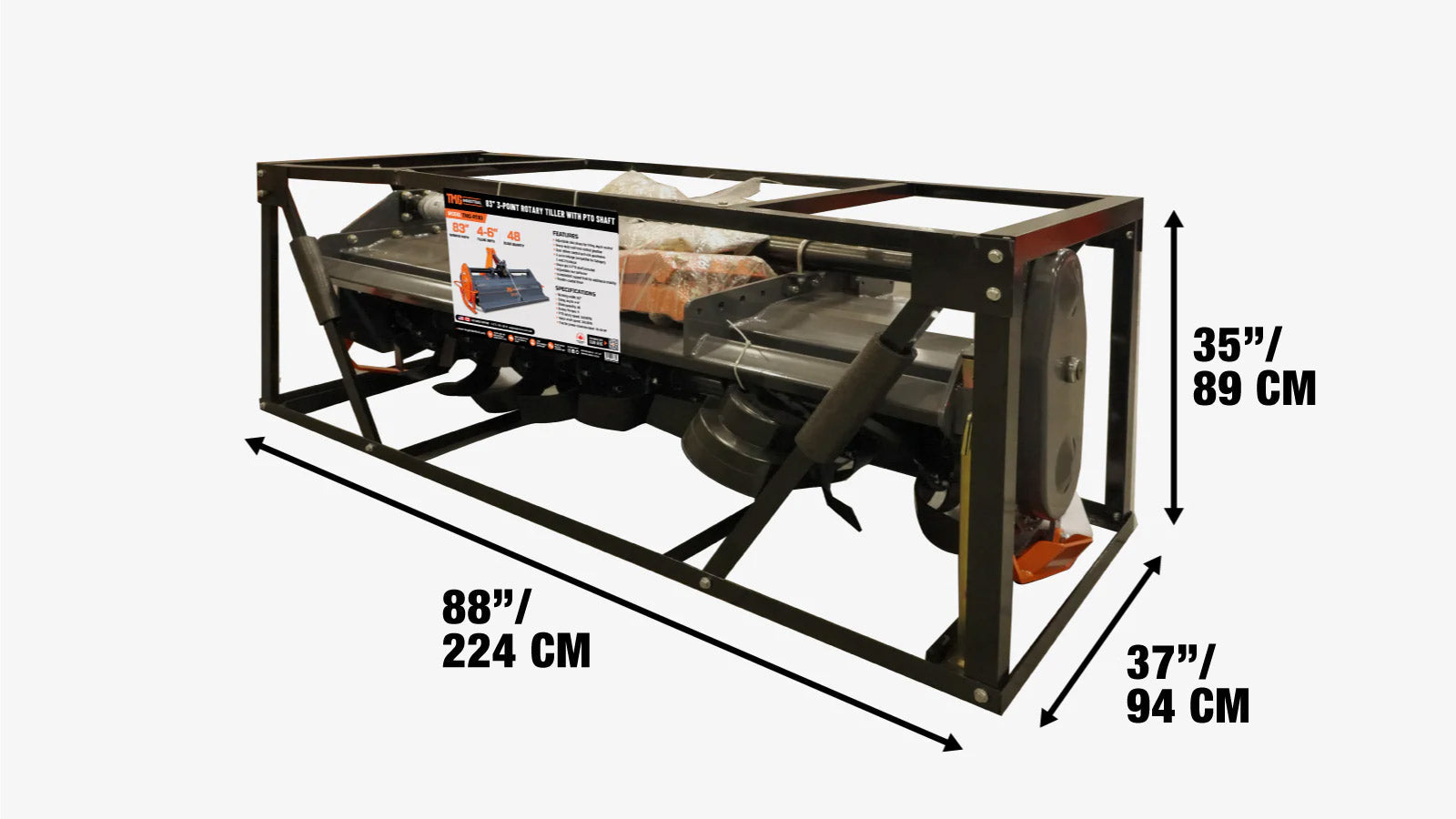 Commerciële rotorkultivator met 3-puntsophanging van 200 cm, geschikt voor tractoren van 45-80 pk, 15 cm freesdiepte, inclusief aftakas, aansluiting categorie 1 & 2, TMG-RT83-shipping-info-image