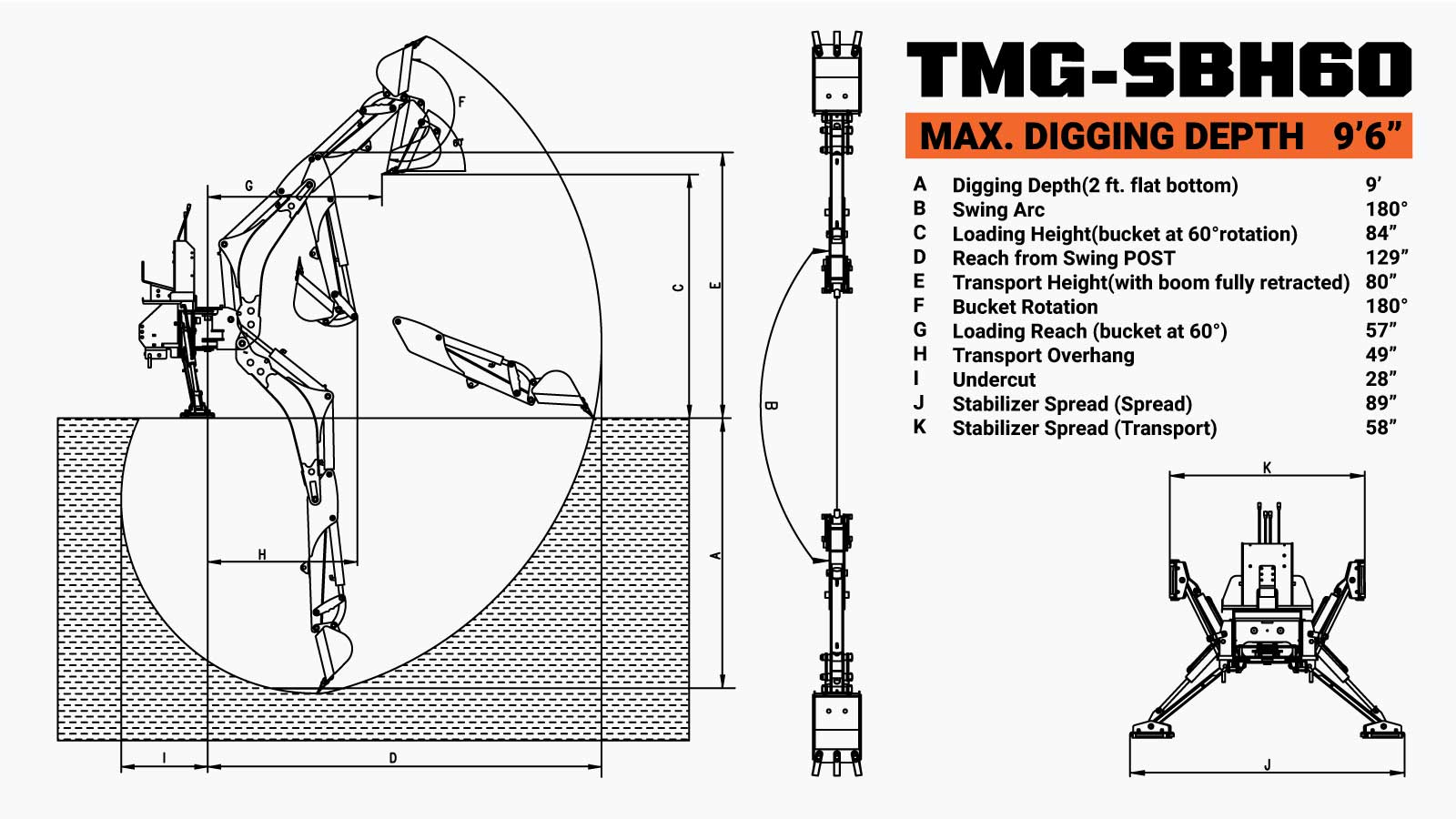 9' Skid Steer-graafmachine-aanbouwdeel met zwenkarm voor laders van 30-100 pk, 15