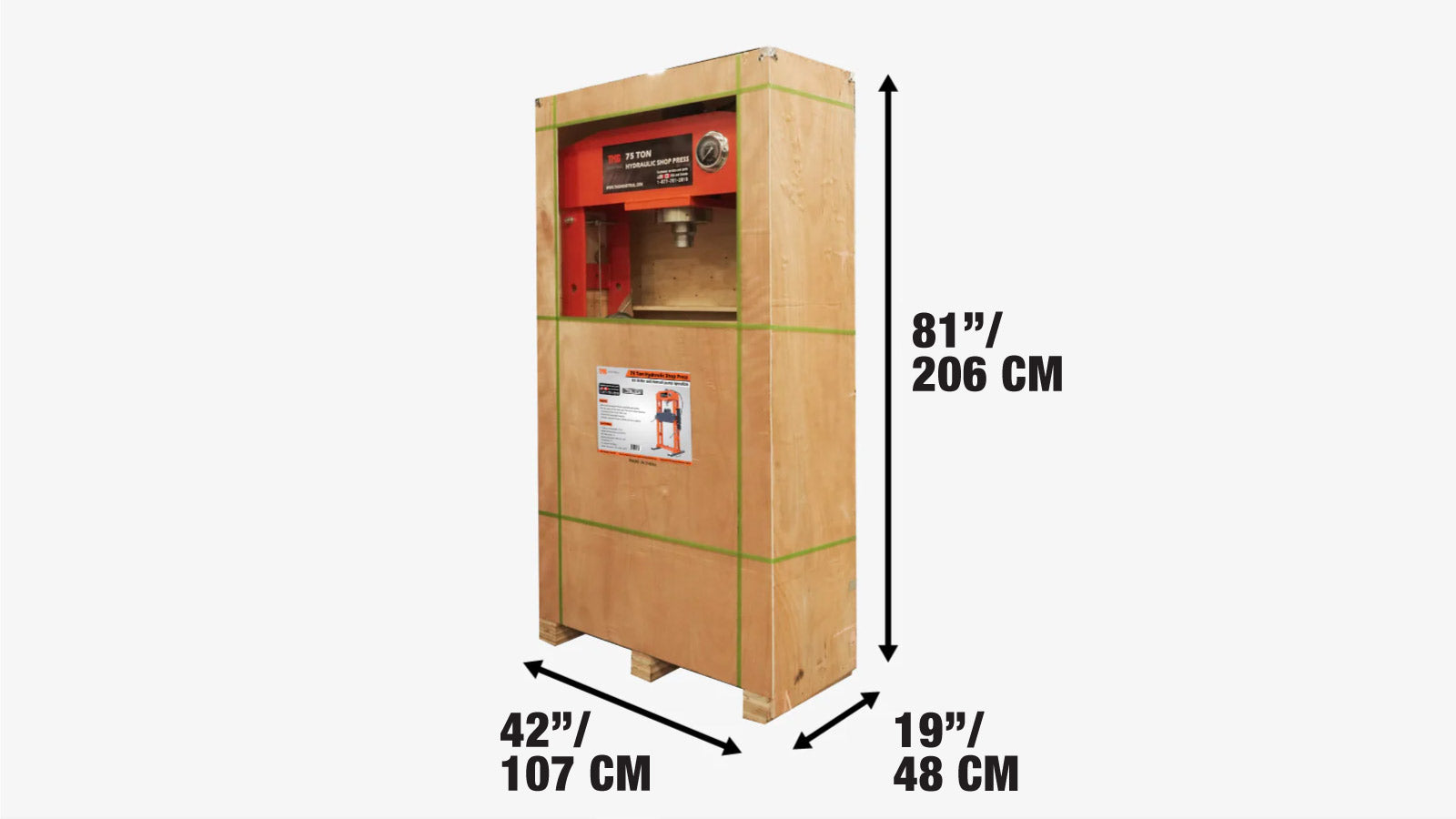 75 Ton Hydraulic Shop Press, Air & Manual Dual Operation, TMG-SP75-shipping-info-image