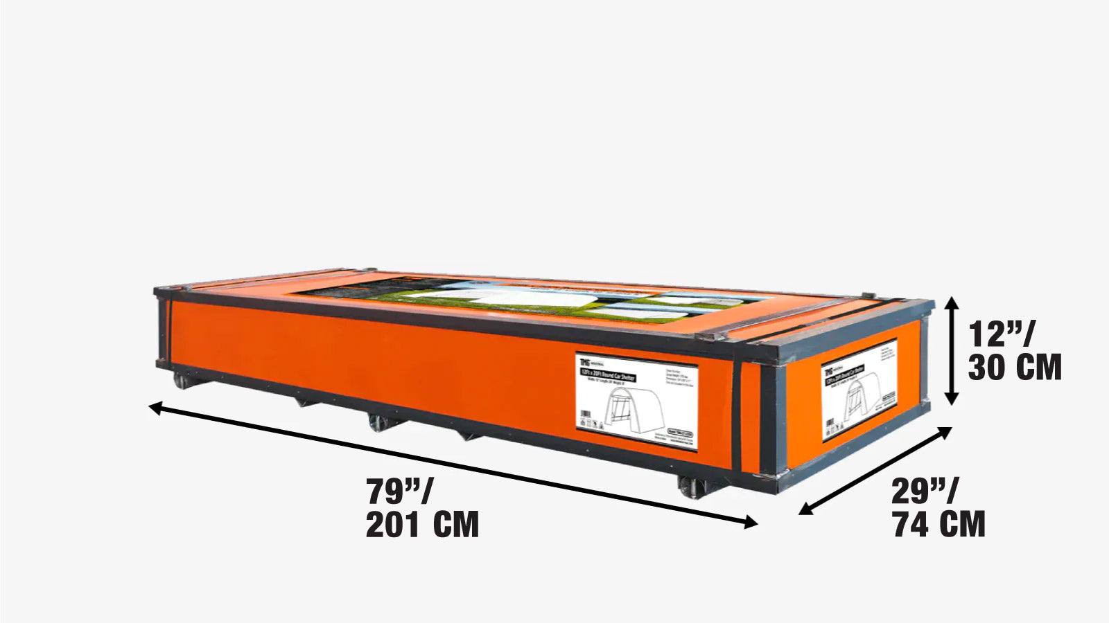 Autooverkapping van 3,6 x 6 meter met afgerond dak en robuuste hoes van 11 oz PE-stof, gegalvaniseerd stalen frame, oprolbare stoffen voordeur, TMG-ST1220R-shipping-info-image