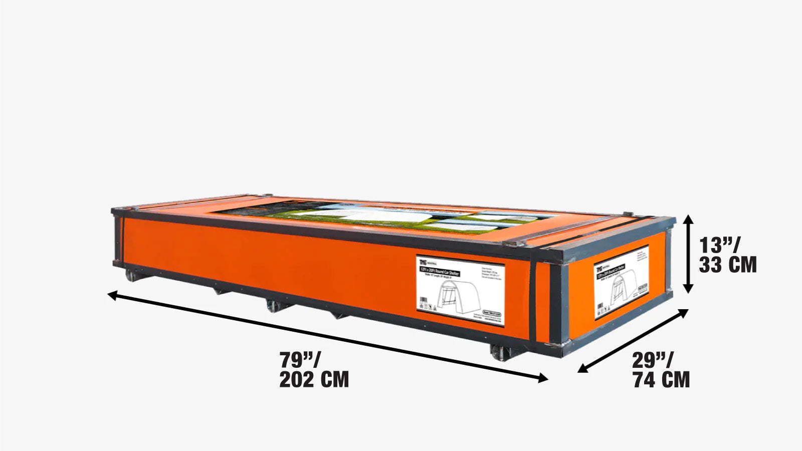 Autooverkapping van 3,6 x 9 meter met afgerond dak en robuuste hoes van 11 oz PE-stof, gegalvaniseerd stalen frame, oprolbare stoffen voordeur, TMG-ST1230R-shipping-info-image
