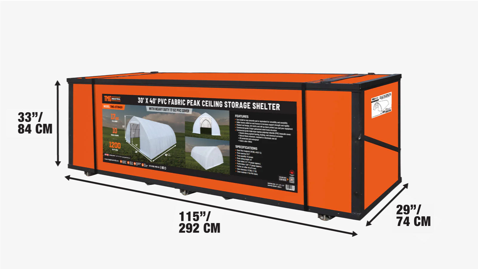 Opslagloods met een nokhoogte van 9 x 12 meter, voorzien van een robuuste afdekking van 480 gram PVC en doorrijdeuren, TMG-ST3040V-shipping-info-image