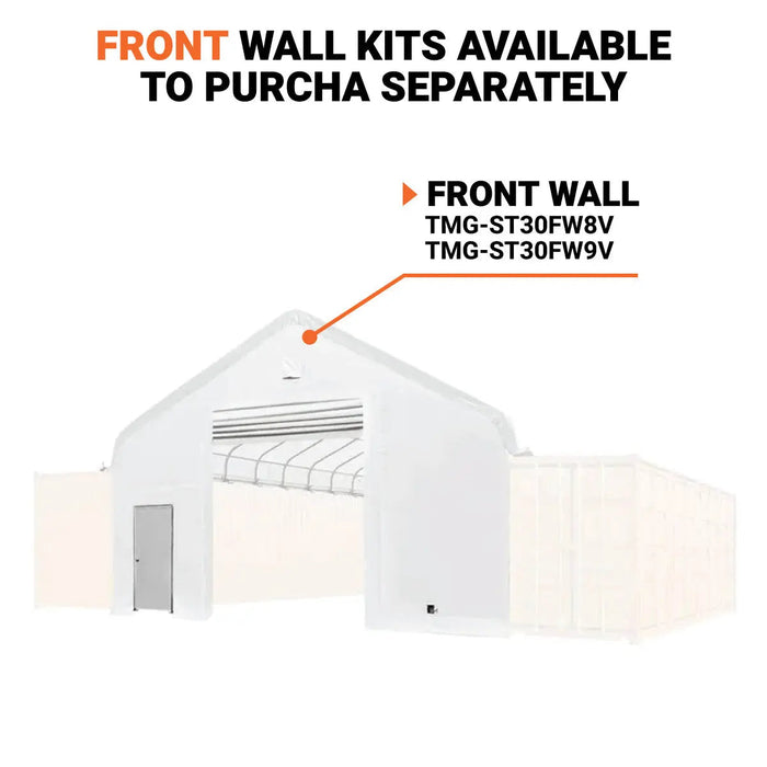 30' x 40' PVC Fabric Container Peak Roof Shelter with End Wall & Partial Front Drop Pro Series, Fire Retardant, Water Resistant, UV Protected, TMG-ST3041CVF