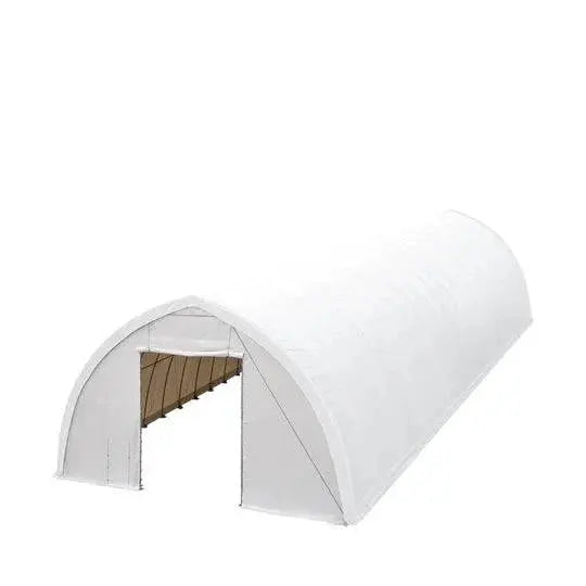 TMG-ST4081E 40' x 80' Peak Ceiling Storage Shelter, Single Truss, 11oz PE Cover, 13' W x 16' H Wide Open Door on Two End Walls (Discontinued)