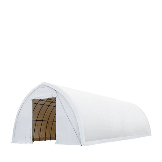 TMG-ST4081V 40' x 80' Peak Ceiling Storage Shelter, Single Truss, 17oz Commercial Grade PVC Cover, 13' Wx 16' H Wide Open Door on Two End Walls (Discontinued)