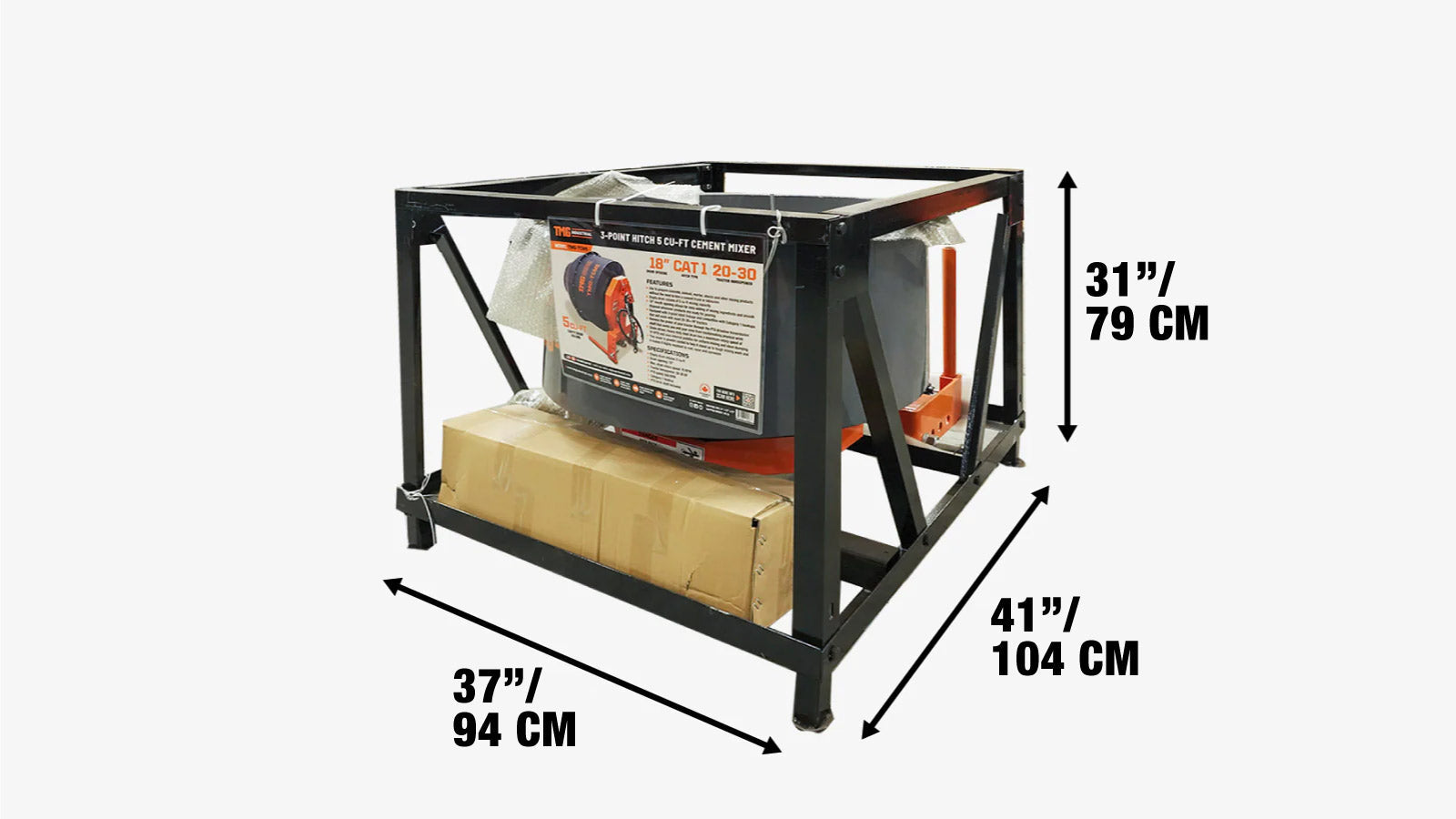 Cementmixer met 3-puntsophanging, 5 kubieke voet, inclusief aftakas, categorie 1 & 2 aansluiting TMG-TCM5-shipping-info-image