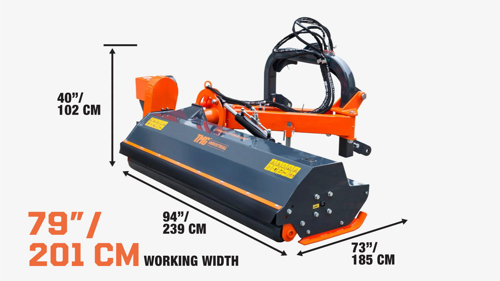 2000 mm (80″) Ditch Bank Flail Mower, Hydraulic Side Offset Verge & Slope Cutter for 50–90 HP Tractors, TMGTFMO80-specifications-image