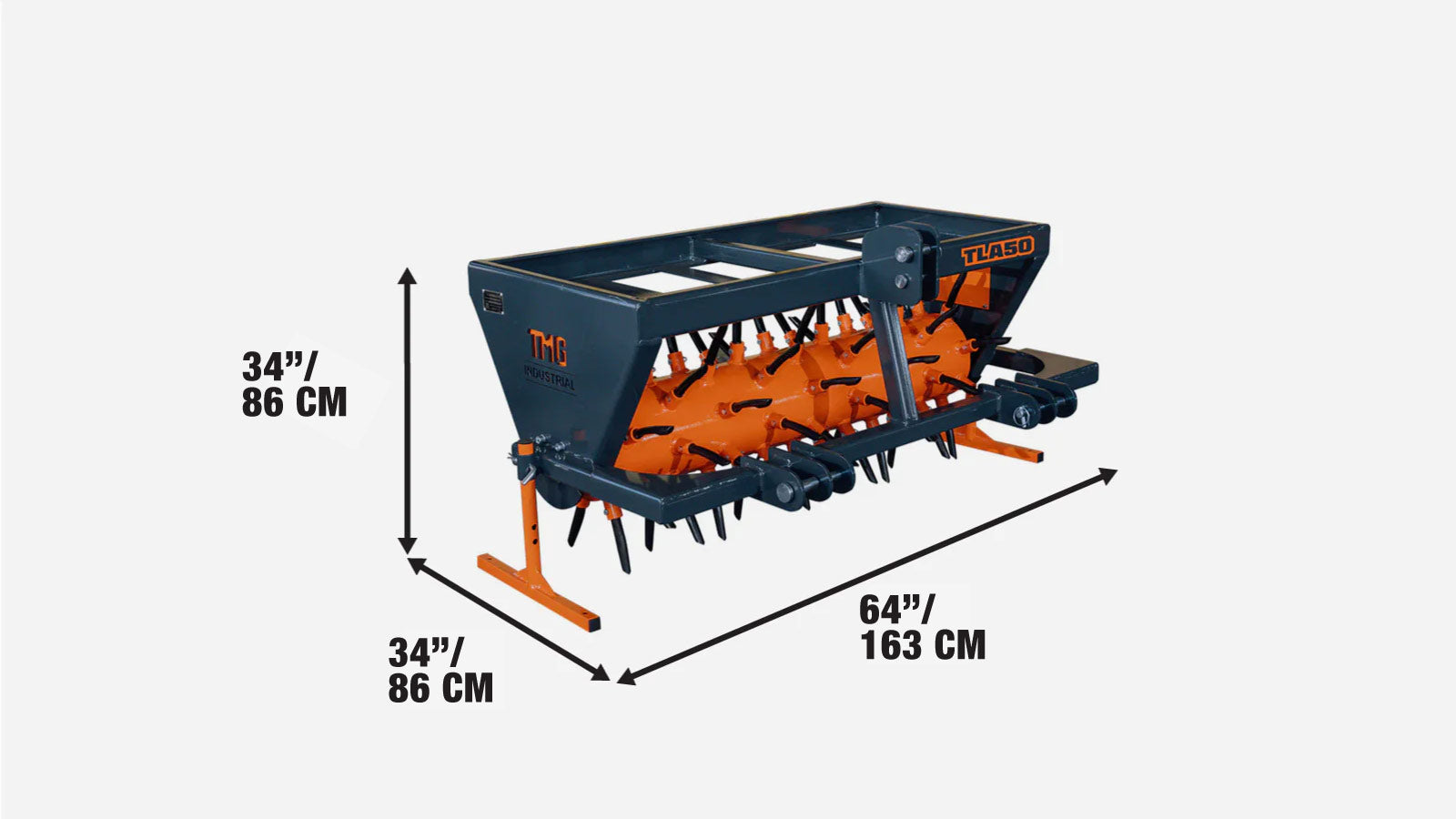 Trommelbeluchter met 3-puntsophanging, werkbreedte 50 inch, Cat 1 & Cat 2 tractoren, pluglengte 5 inch, TMG-TLA50-specifications-image