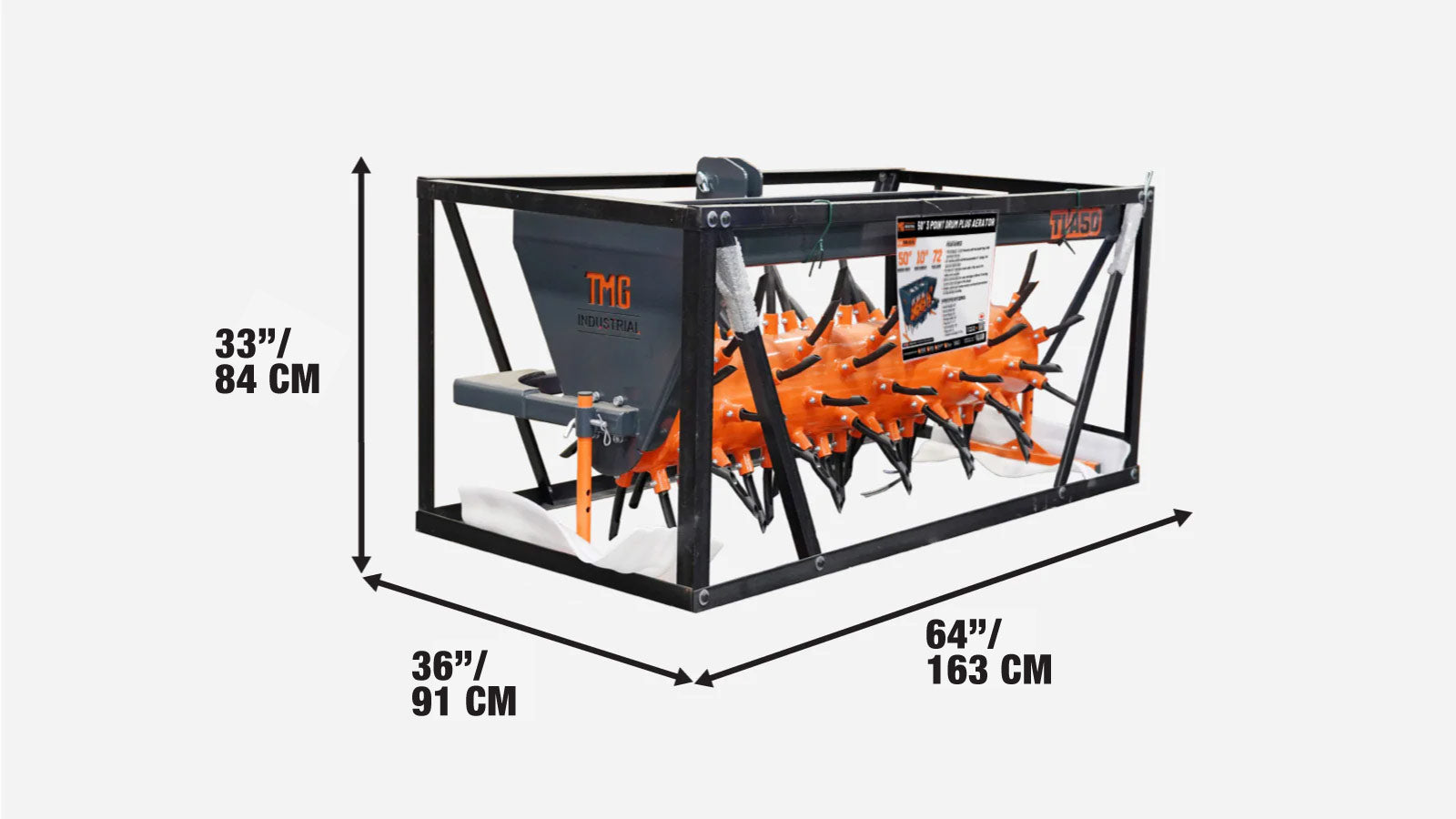 Trommelbeluchter met 3-puntsophanging, werkbreedte 50 inch, Cat 1 & Cat 2 tractoren, pluglengte 5 inch, TMG-TLA50-shipping-info-image