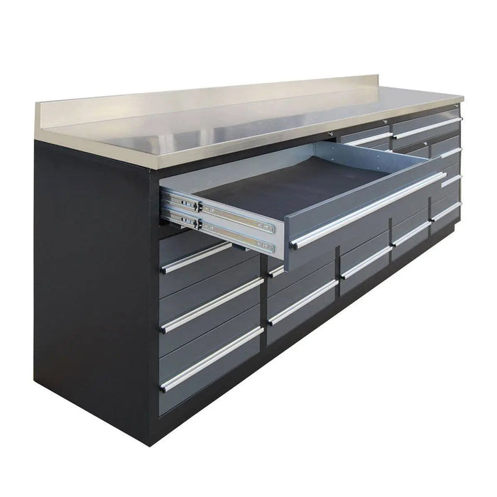 TMG Industrial Pro Series 9-FT 20 Drawer Stainless Steel Table Top Workbench, Double Slide Lockable Drawers, All-in-one Welded Frame, TMG-WB920(Previously TMG-WB20DS)