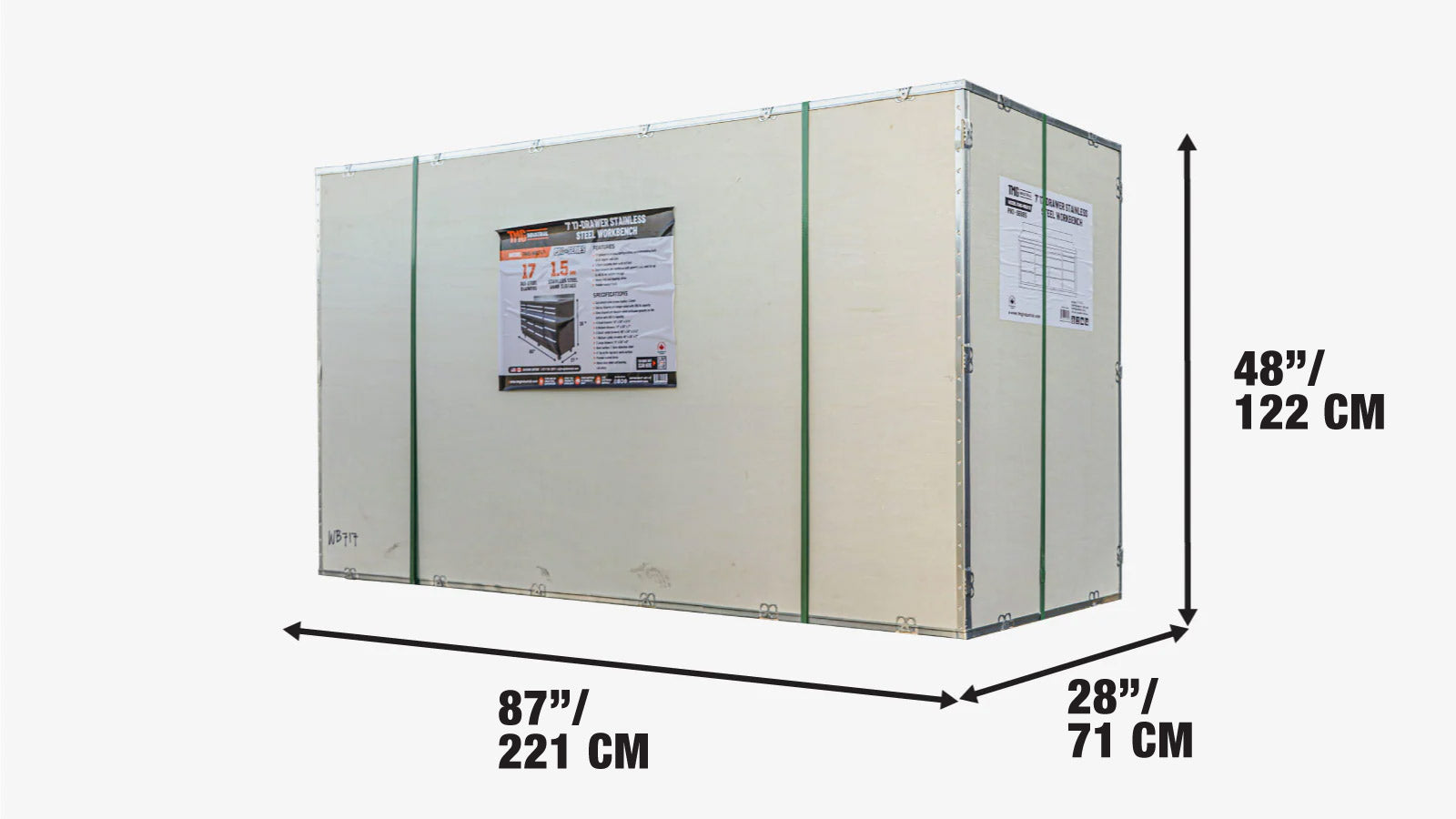 Pro Series 7-ft werkbank met 17 laden, roestvrijstalen blad, dubbele kogellagers en wielen TMG-WB717-shipping-info-image