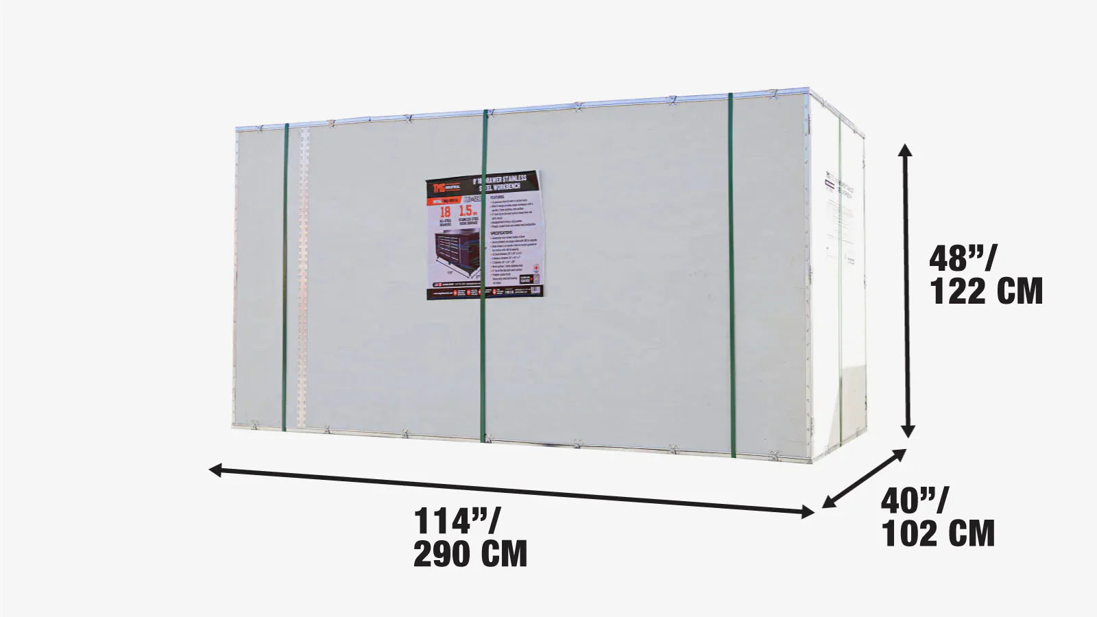 Pro Series 9-voet werkbank met 18 laden, roestvrijstalen blad, dubbele kogellagers en zwenkwielen, TMG-WB918-shipping-info-image