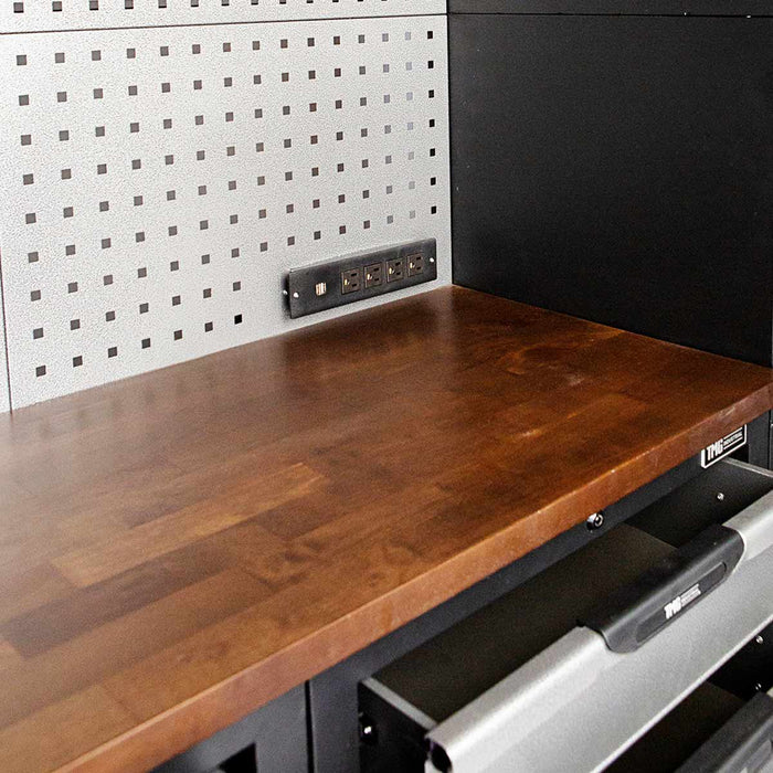 TMG Industrial Extreme-Duty Steel Garage Corner (11’ + 8.5’) Tool Chest w/Pegboard, Power Outlets, USB Port, Magnetic Motion LED Lamps, TMG-WBM15