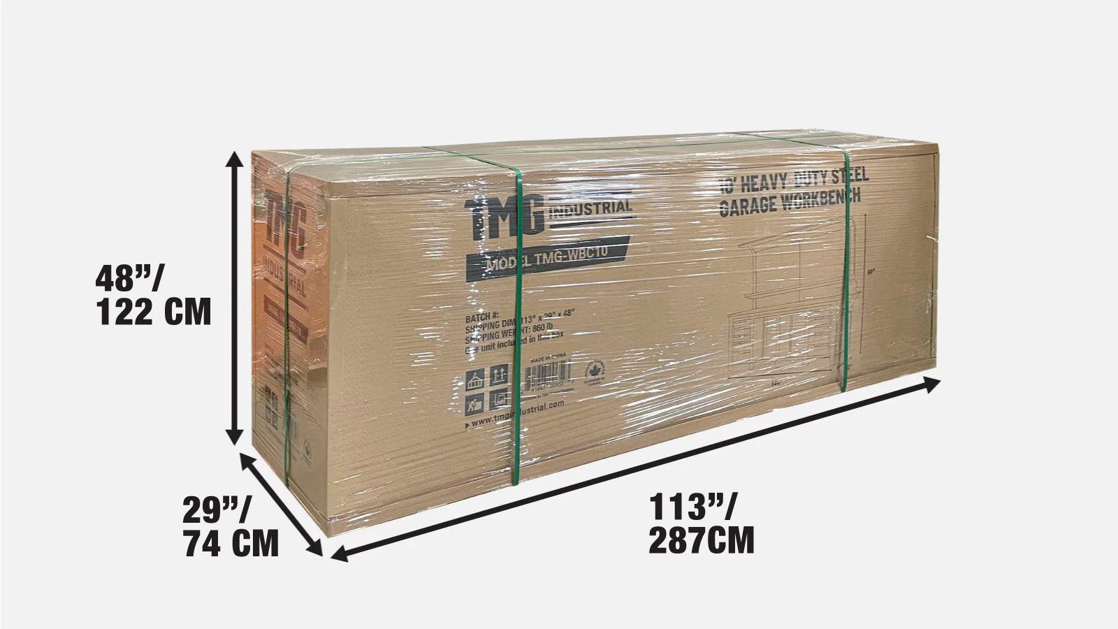 3 meter lange werkbank van commerciële kwaliteit met gereedschapsbord, massief houten blad en bankschroef, TMG-WBC10-shipping-info-image