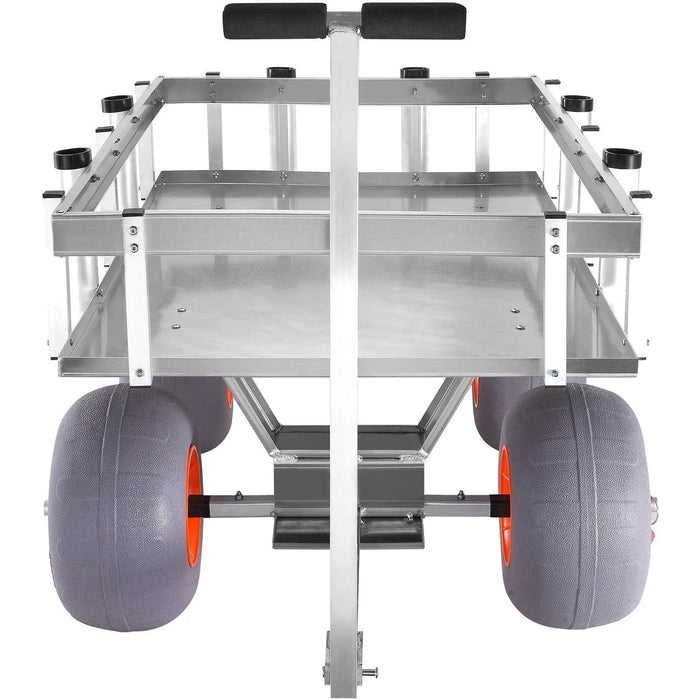 VEVOR Beach Fishing Cart, 500 lbs Load Capacity, Fish and Marine Cart with Four 13" Big Wheels PU Balloon Tires for Sand, Heavy-Duty Aluminum Pier Wagon Trolley with 6 Rod Holders for Fishing, Picnic, DOBA-MC500