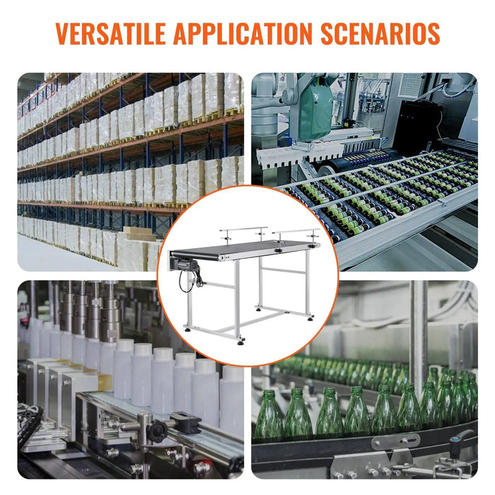 VEVOR Belt Conveyor, 59 x 23.6 inch Conveyor Table, Heavy Duty Stainless Steel Motorized Belt Conveyor for Inkjet Coding Applications Powered PVC Belt Anti-Static Adjustable Speed (Double Guardrail), DOBA-CB59