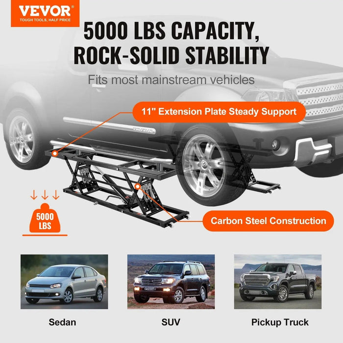 VEVOR Car Lift, 25.6" Max. Height, 5,000 LBS Capacity Portable Car Lift, with Extended-Length Plates, Heavy-duty Carbon Steel Truck Lift with 120V Power Unit, Auto Car Jack Lifts for Home Garage Shop, DOBA-ALT5000
