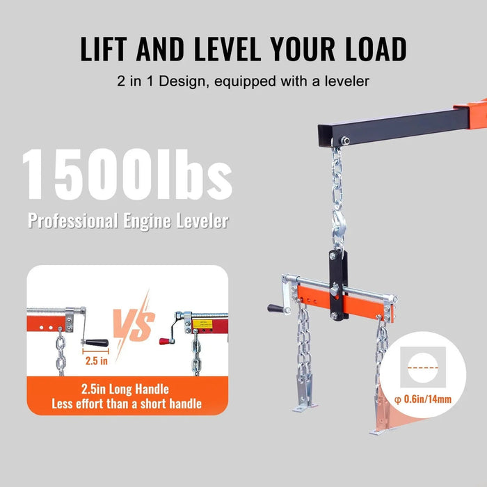VEVOR Hydraulic Engine Hoist with Lever, 2 Ton/4400 LBS Heavy-duty Cherry Picker Shop Crane, Foldable Engine Crane and Engine Hoist leveler for Auto Repair, Motors, Weights Lifting, Loading, DOBA-HHL2